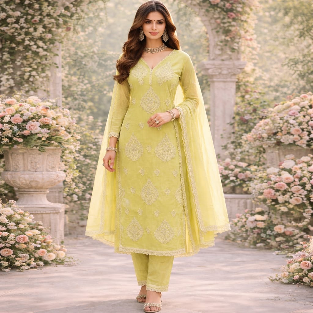 Unstitched Pista Green Suit Fabric - Cotton