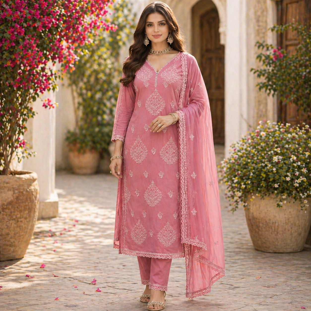 Unstitched Dusty Rose Pink Suit Fabric - Cotton