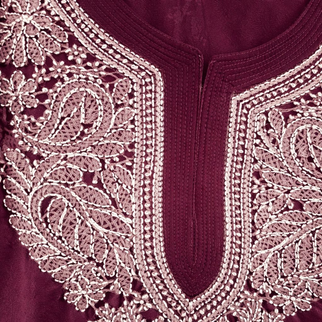 Wine Chikankari Kurti – Georgette