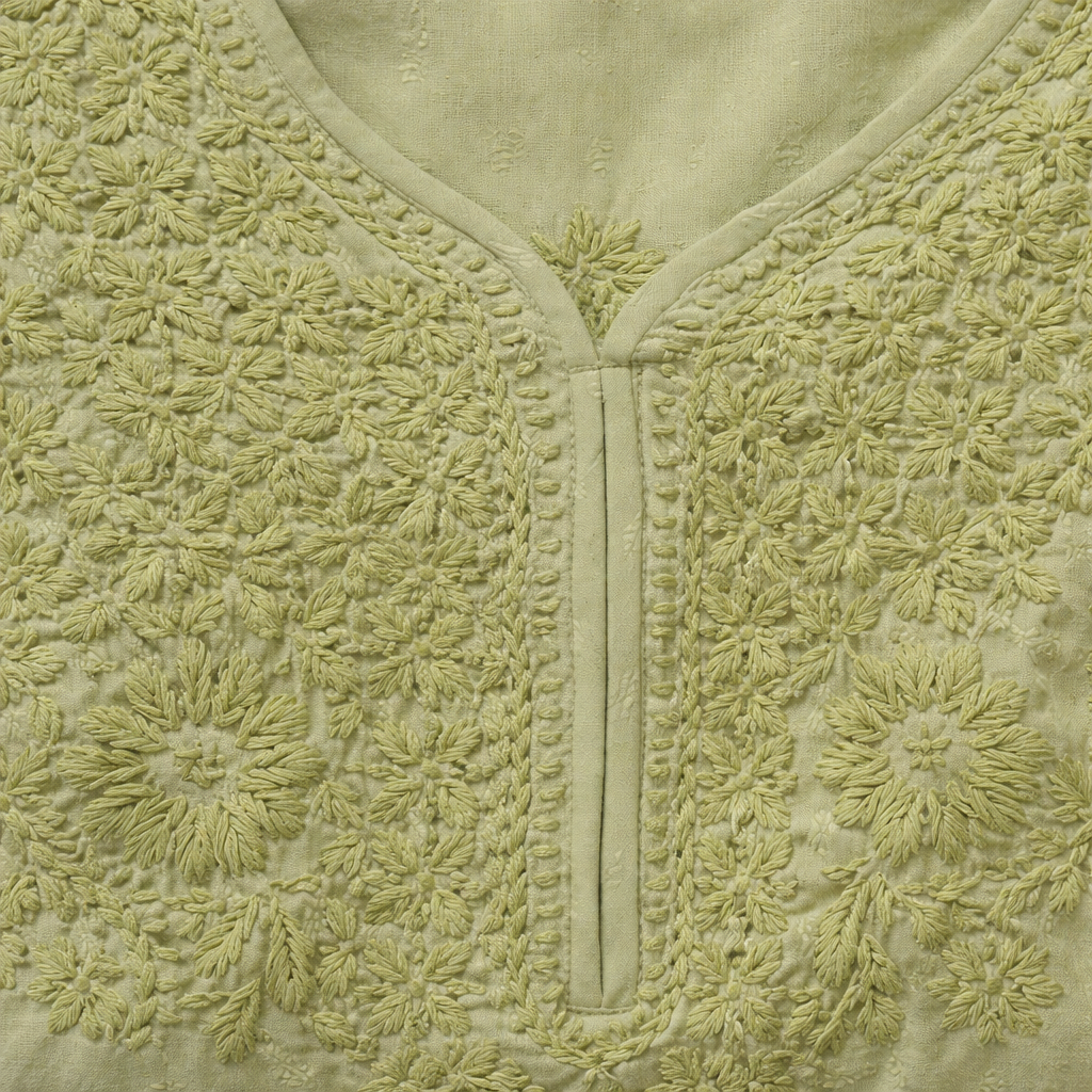 Pastel Pistachio Green Chikankari Kurti Pant Set – Mul Cotton