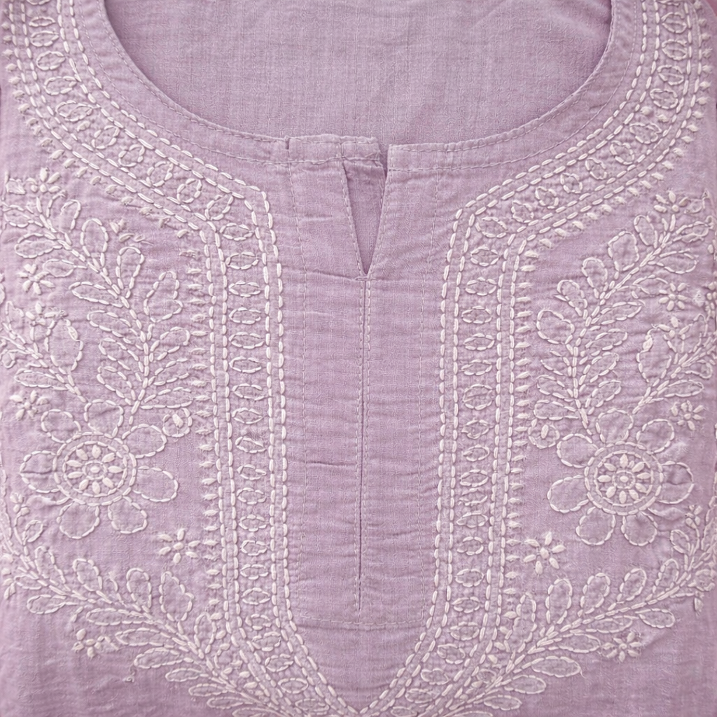 Dusty Lavender Chikankari Short Kurti - Cotton