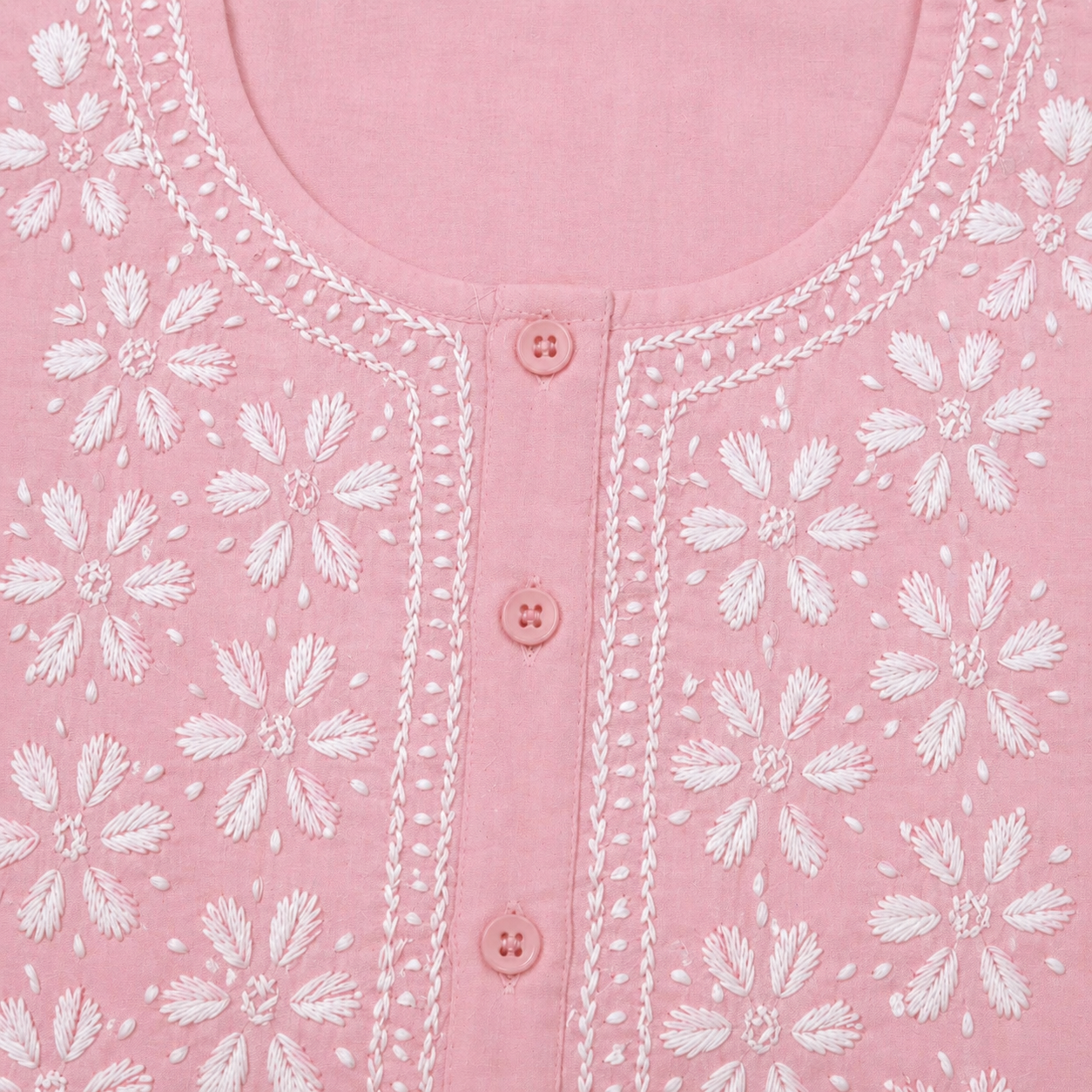 Pastel Pink Chikankari Embroidered Kurti – Cotton