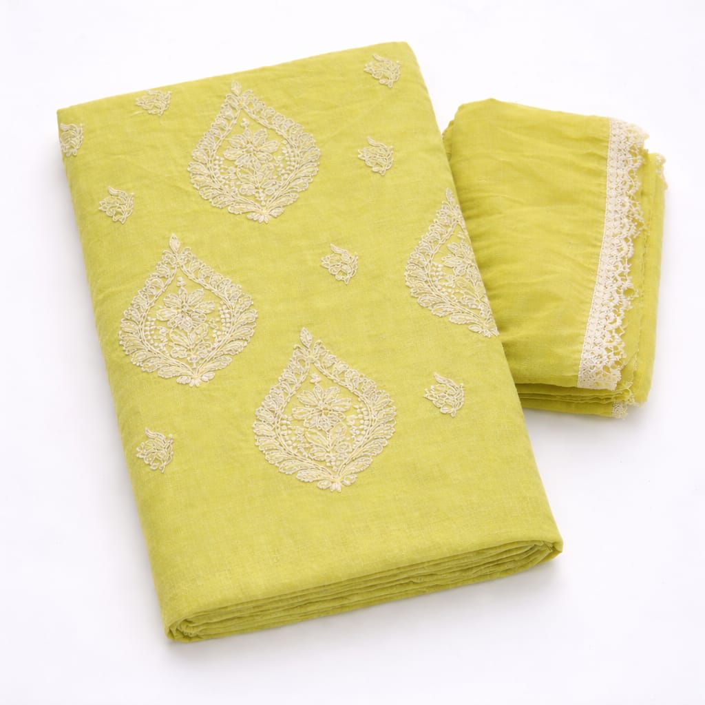 Unstitched Pista Green Suit Fabric - Cotton