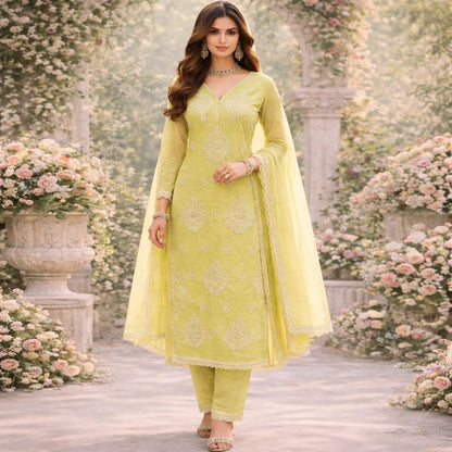 Unstitched Pista Green Suit Fabric - Cotton
