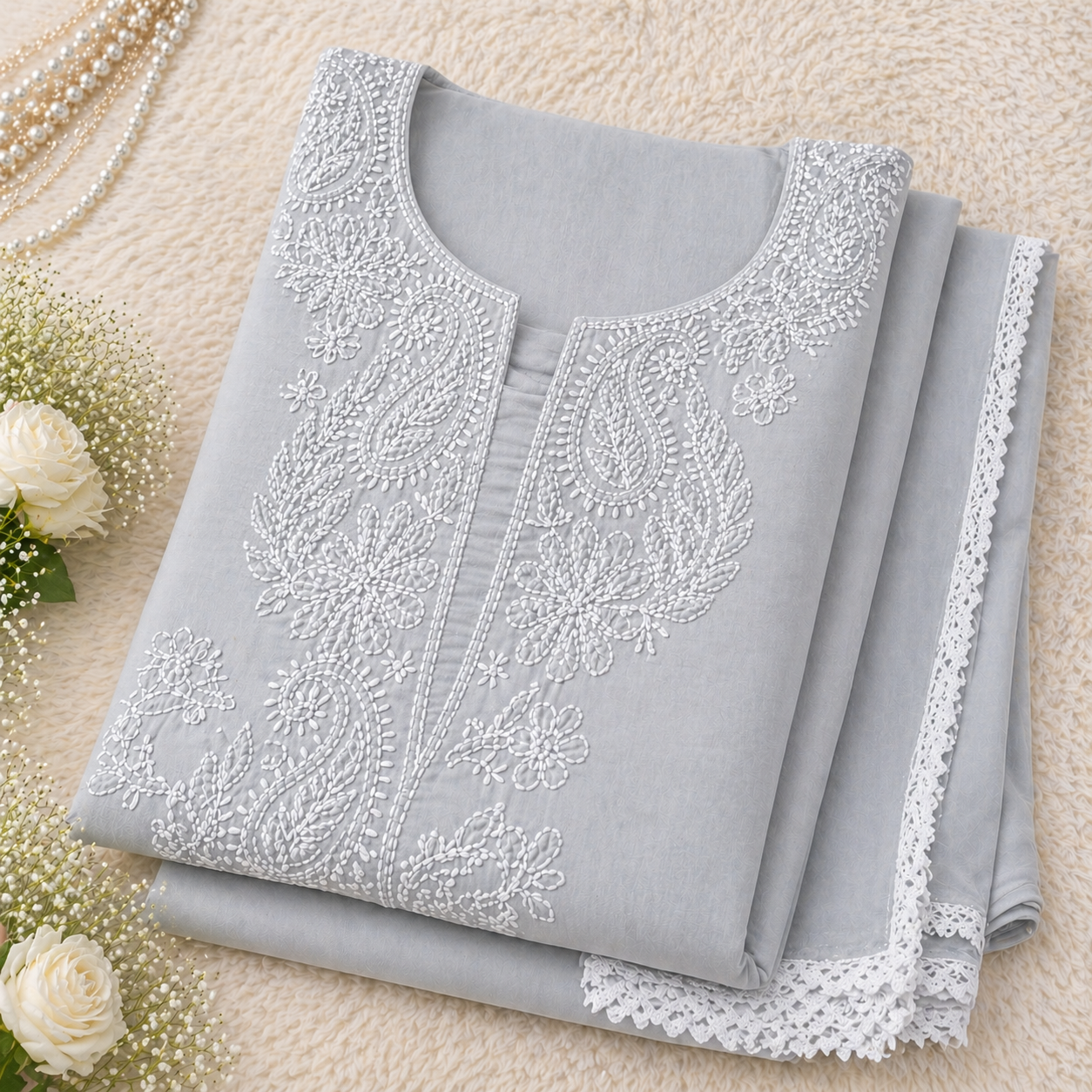 Unstitched Mist Grey Suit Fabric - Cotton