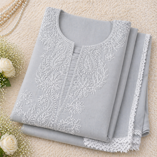 Unstitched Mist Grey Suit Fabric - Cotton