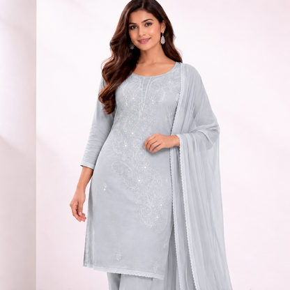 Unstitched Mist Grey Suit Fabric - Cotton
