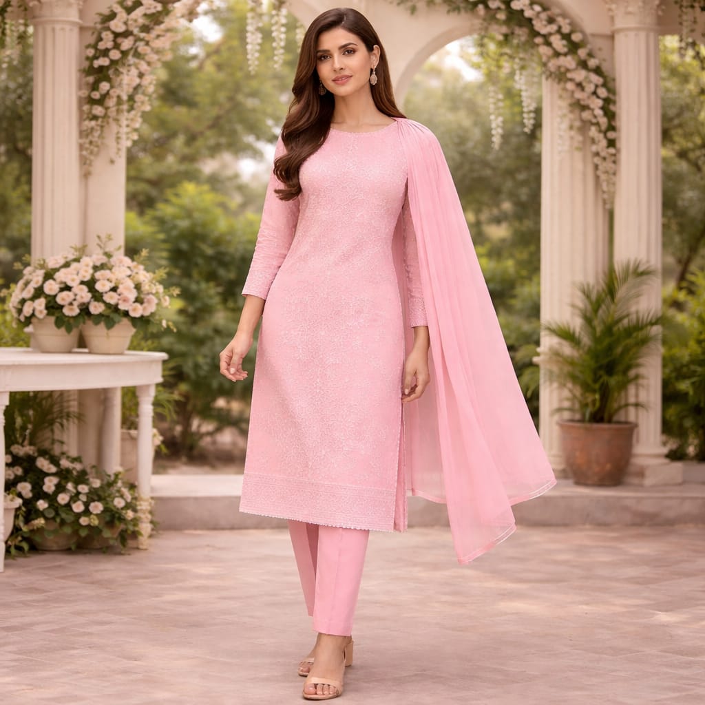 Unstitched Peach Suit Fabric - Cotton