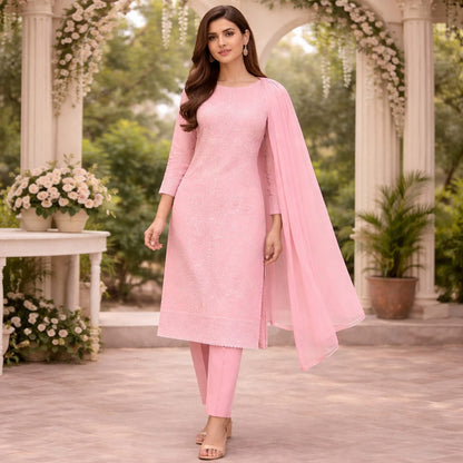 Unstitched Peach Suit Fabric - Cotton