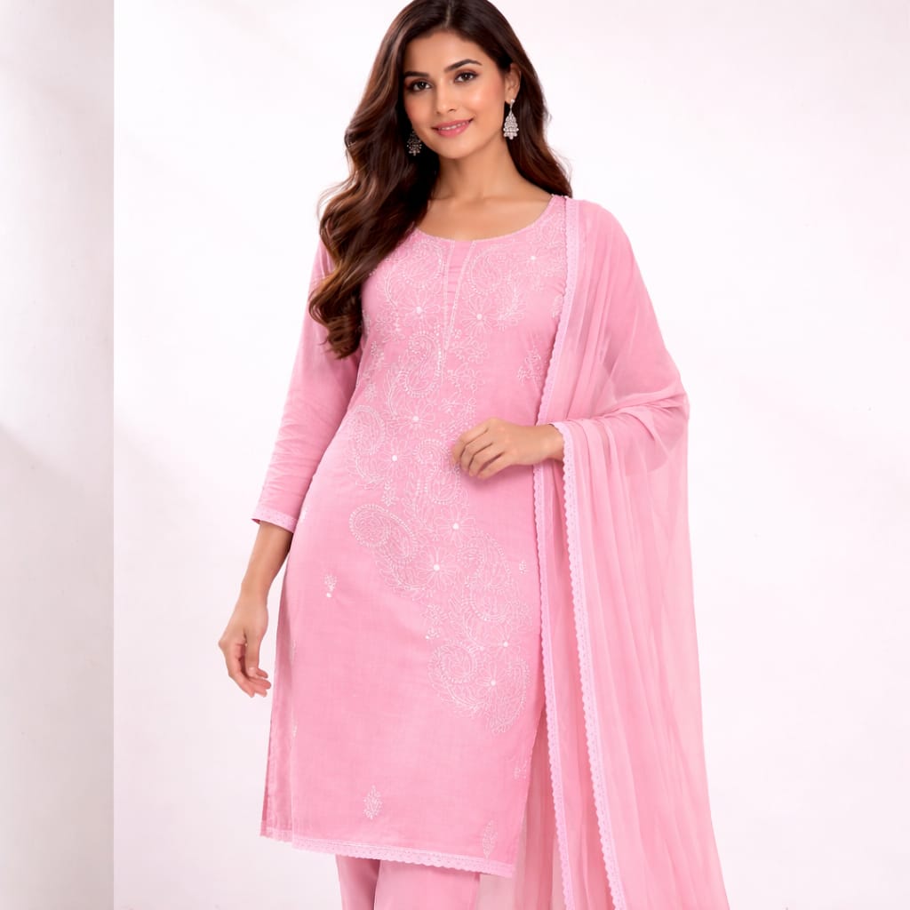 Unstitched Soft Pink Suit Fabric - Cotton