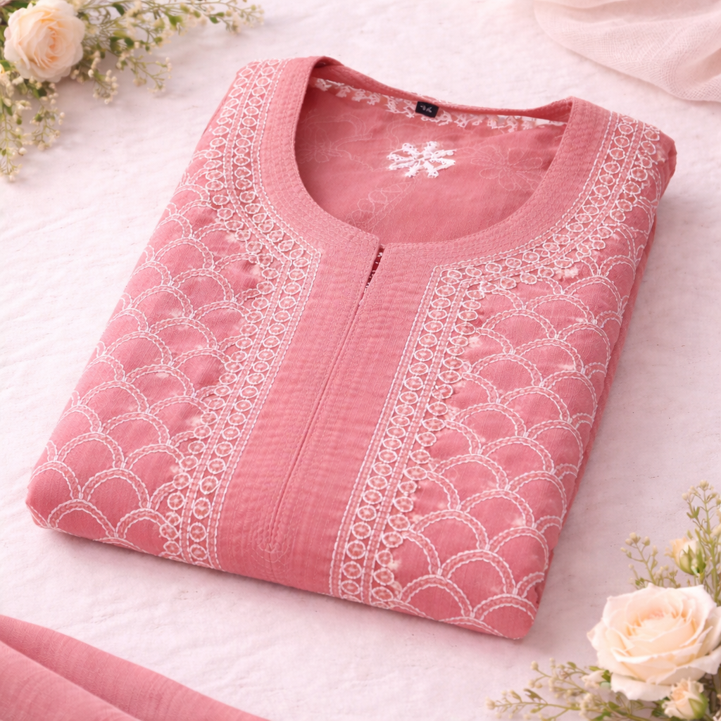 Dusty Pink Chikankari Kurti – Georgette