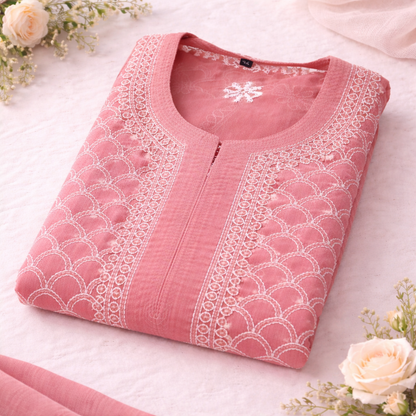 Dusty Pink Chikankari Kurti – Georgette