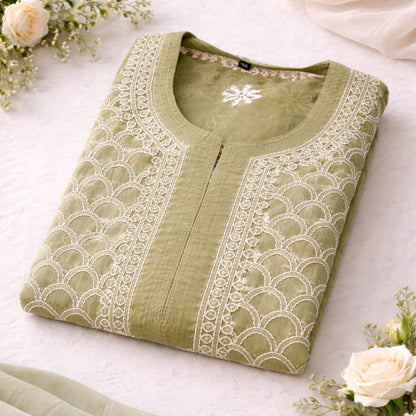 Mehndi Green Chikankari Kurti – Georgette