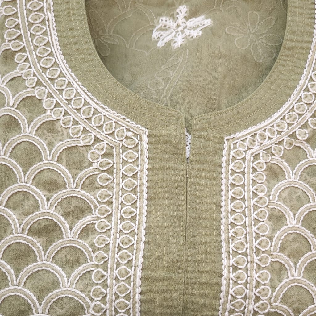 Mehndi Green Chikankari Kurti – Georgette