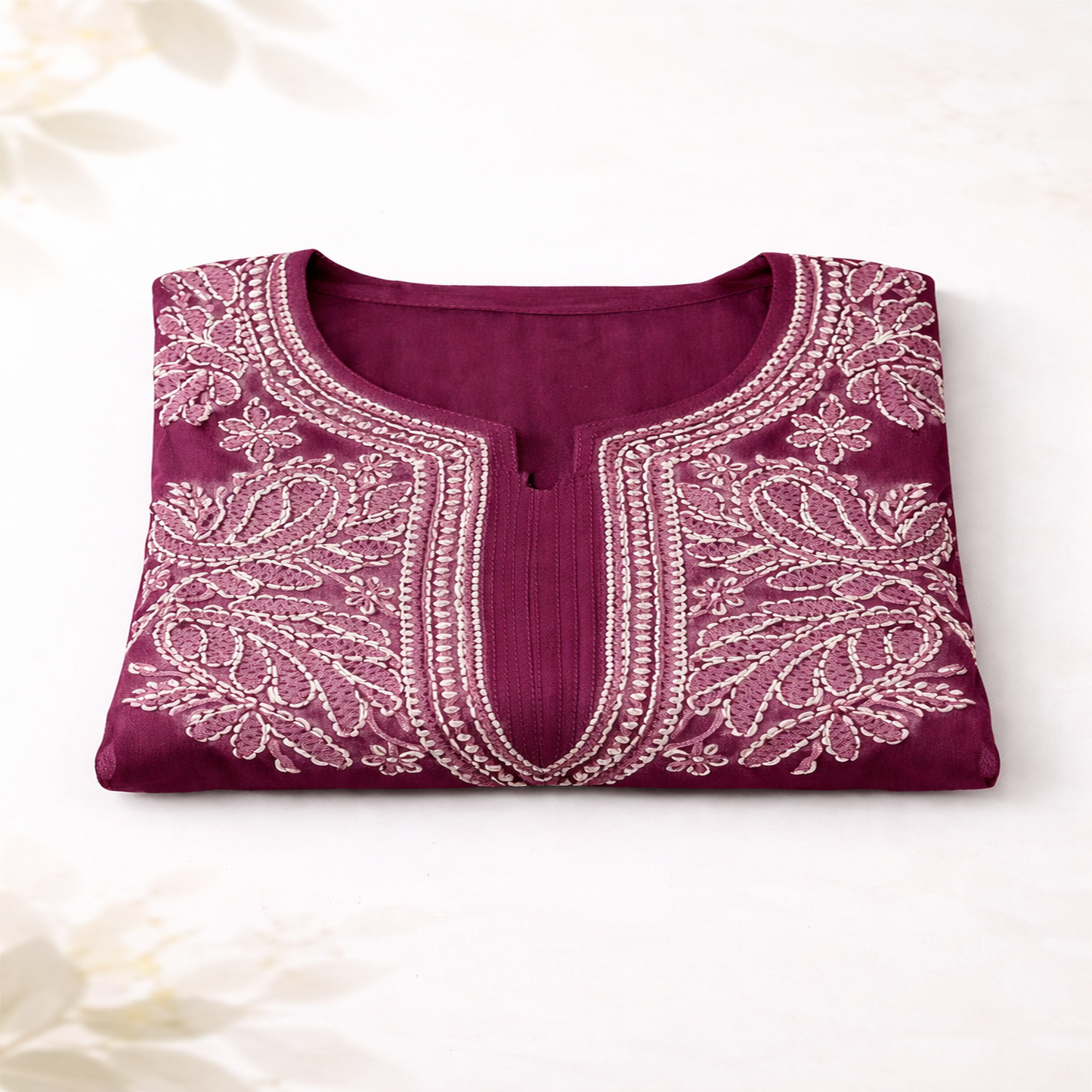 Wine Chikankari Kurti – Georgette