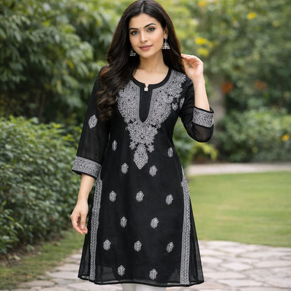 Black Chikankari Kurti – Georgette