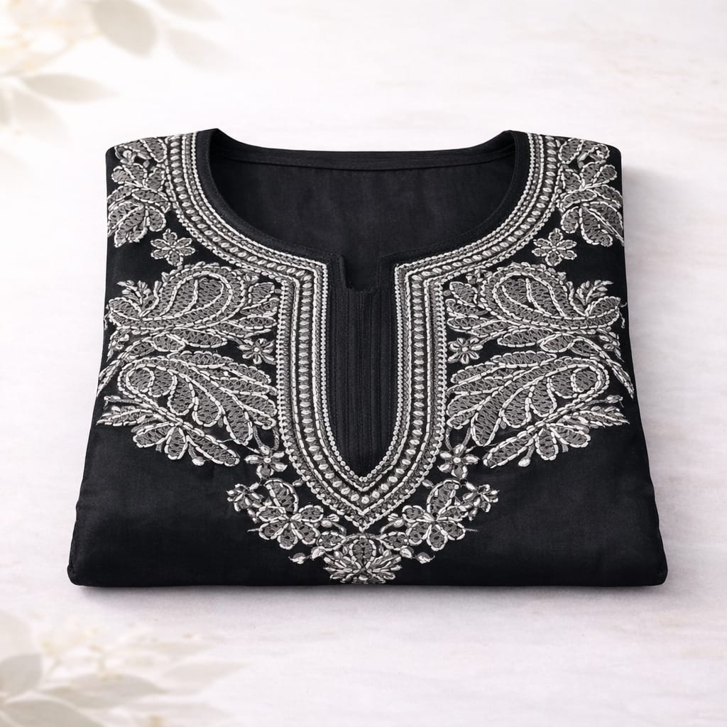 Black Chikankari Kurti – Georgette