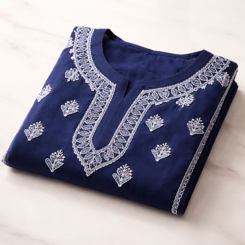Navy Blue Chikankari Kurti – Georgette