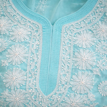 Mint Blue Chikankari Kurti – Georgette
