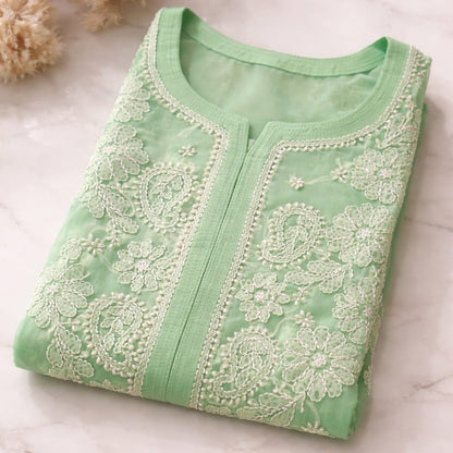 Pastel Green Chikankari Kurti – Georgette