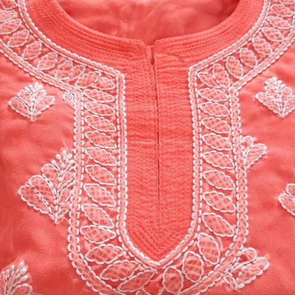 Peach Chikankari Kurti – Georgette