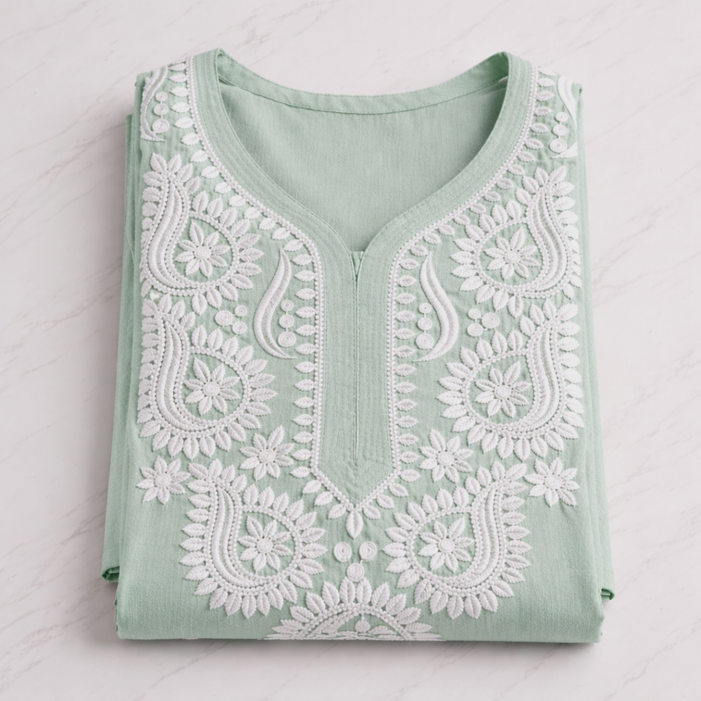Green Chikankari Kurti – Rayon