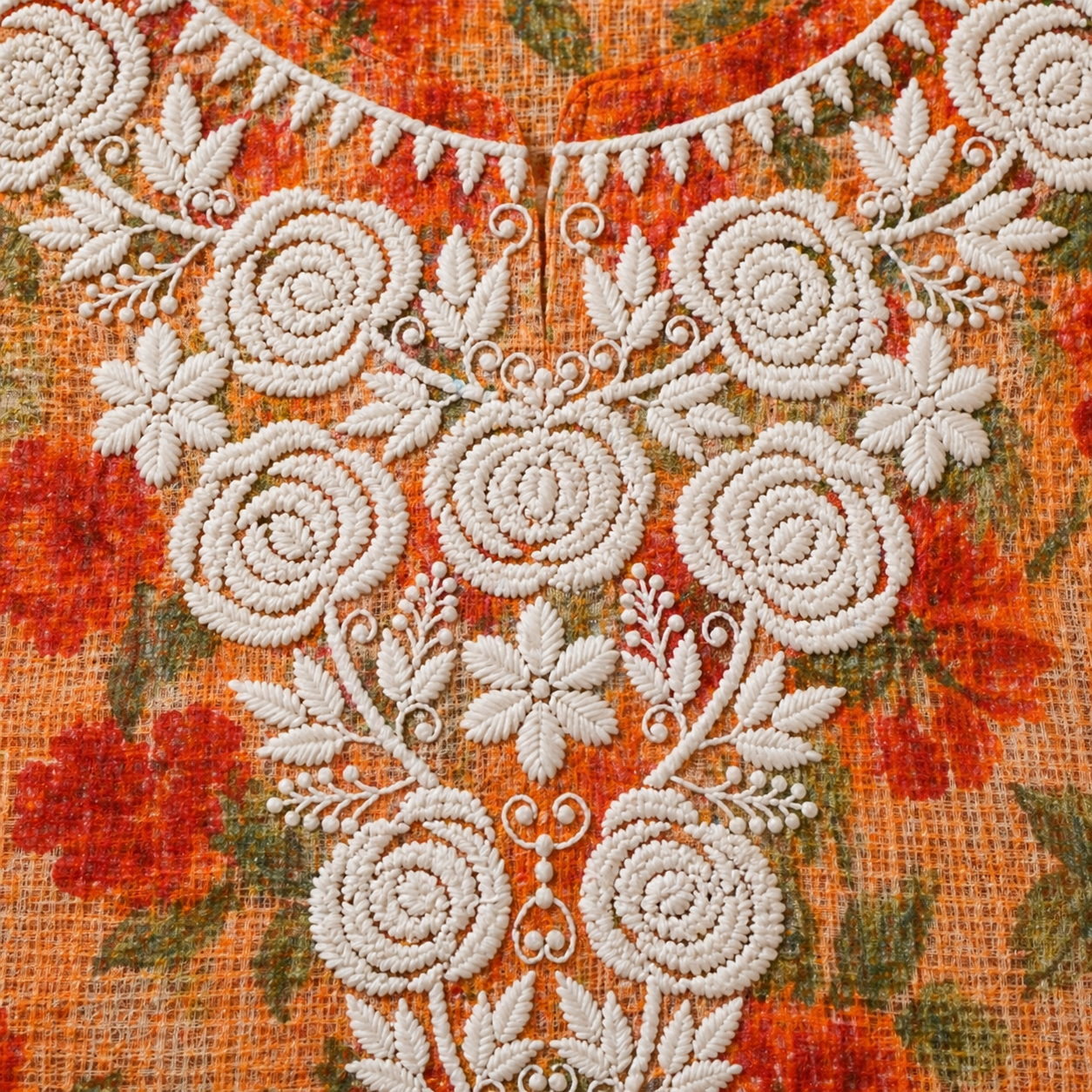 Orange Printed Chikankari Kurti – Kota Fabric