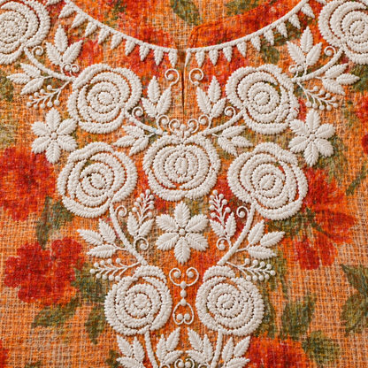 Orange Printed Chikankari Kurti – Kota Fabric