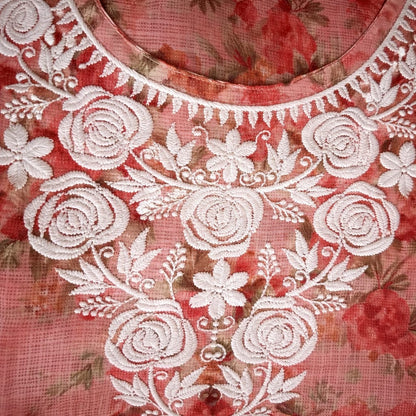 Red Printed Chikankari Kurti – Kota Fabric