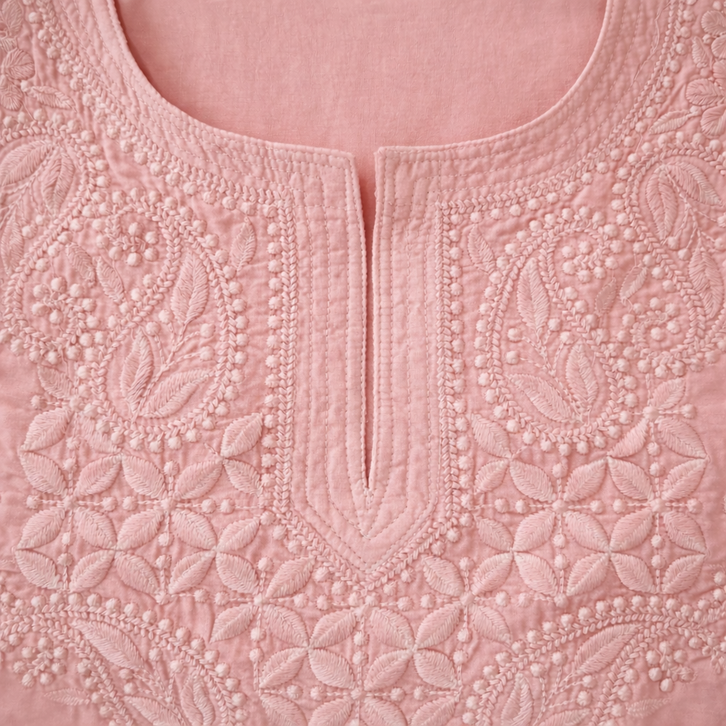 Soft Pink Chikankari Kurti – Cotton