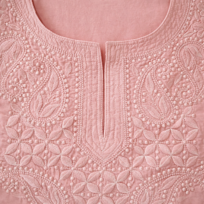 Soft Pink Chikankari Kurti – Cotton