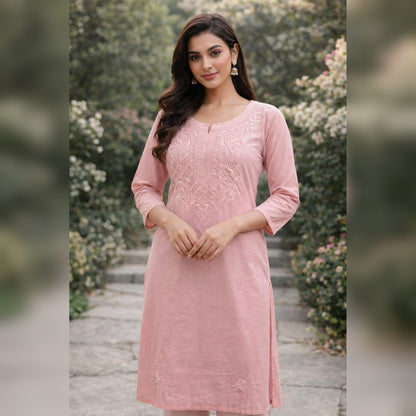 Soft Pink Chikankari Kurti – Cotton