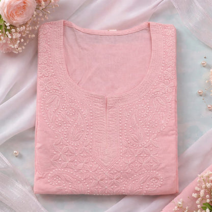 Soft Pink Chikankari Kurti – Cotton
