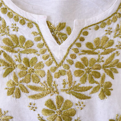 White Chikankari Kurti Pant Set – Rayon