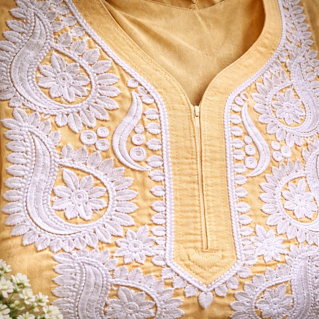 Pastel Yellow Chikankari Kurti – Rayon