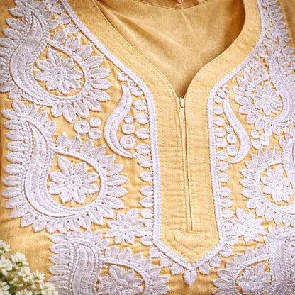 Pastel Yellow Chikankari Kurti – Rayon