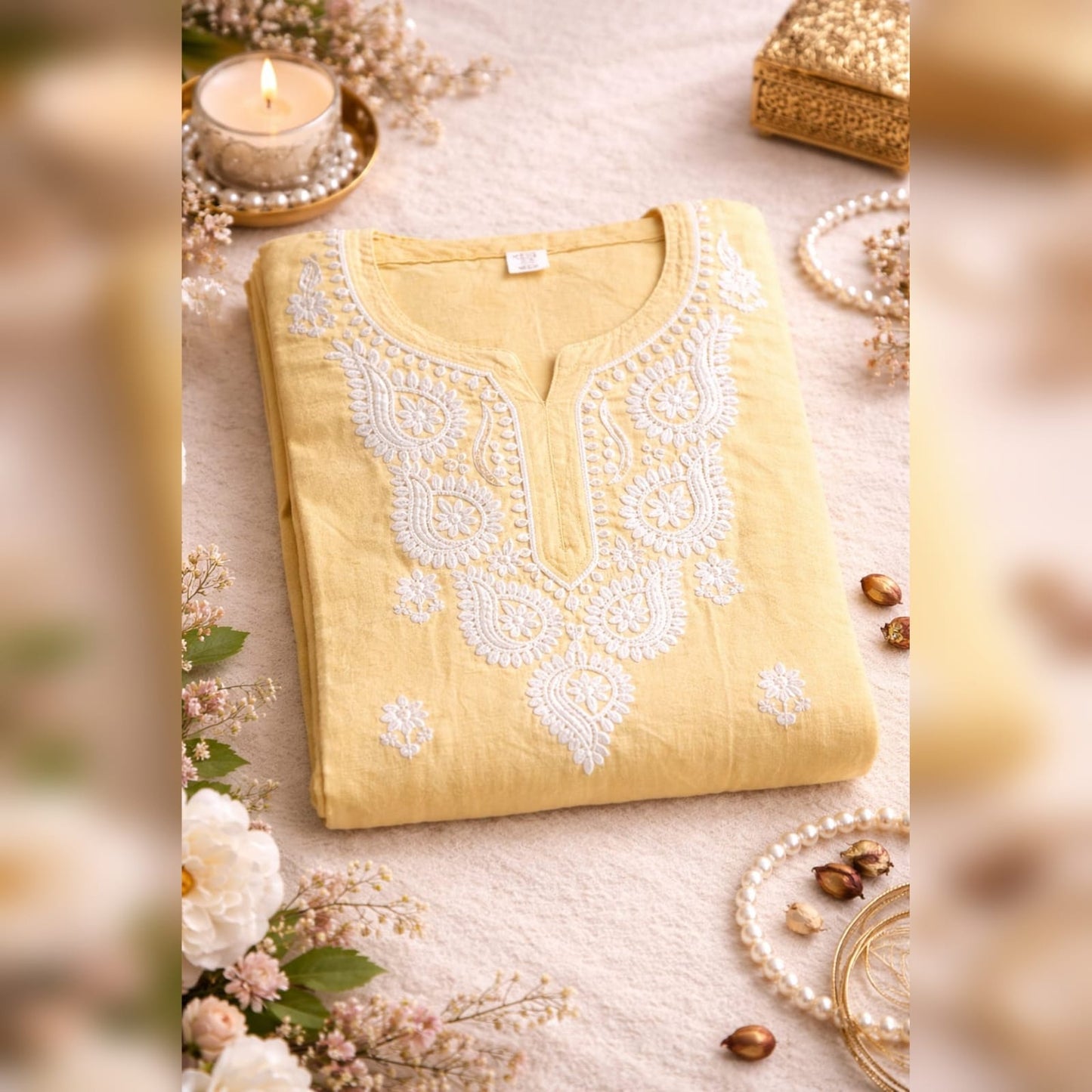 Pastel Yellow Chikankari Kurti – Rayon