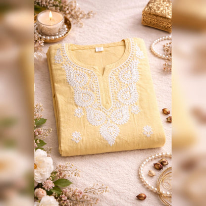 Pastel Yellow Chikankari Kurti – Rayon