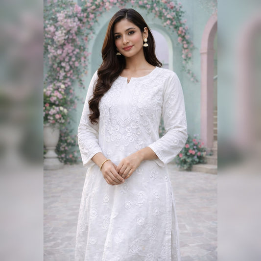White Chikankari Kurti – Viscose