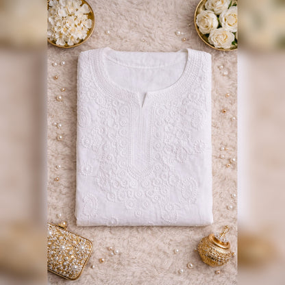 White Chikankari Kurti – Viscose