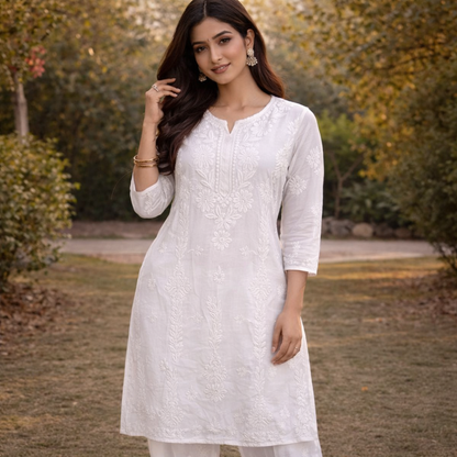 Elegant White Chikankari Kurti - Muslin