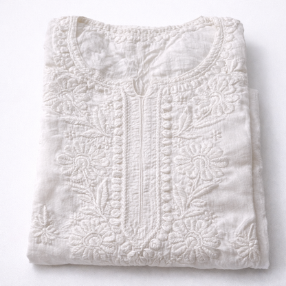 Elegant White Chikankari Kurti - Muslin