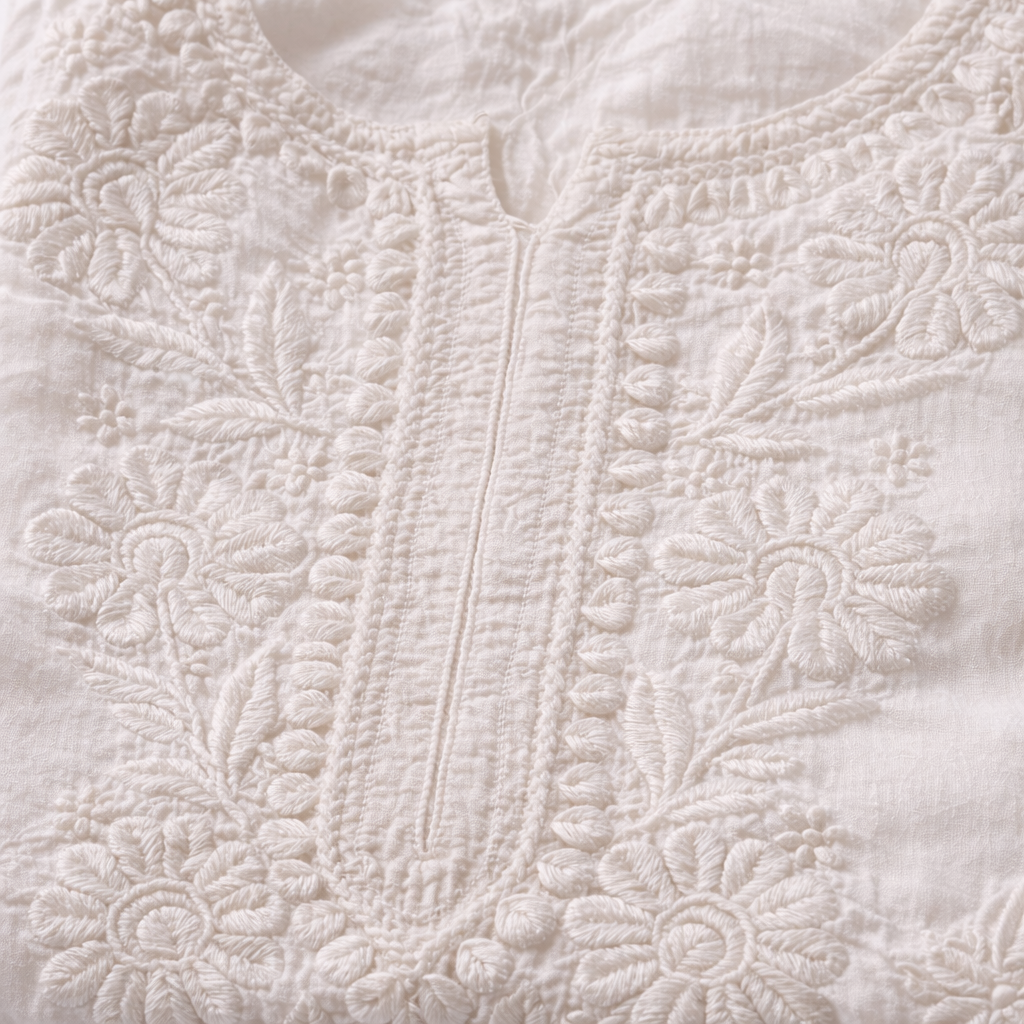 Elegant White Chikankari Kurti - Muslin