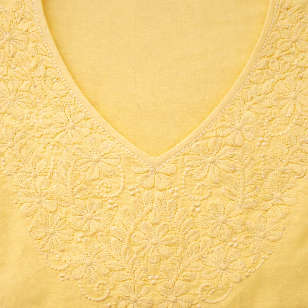 Yellow Chikankari Kurti – Mul Cotton
