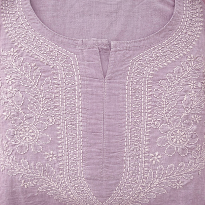 Dusty Lavender Chikankari Short Kurti - Cotton