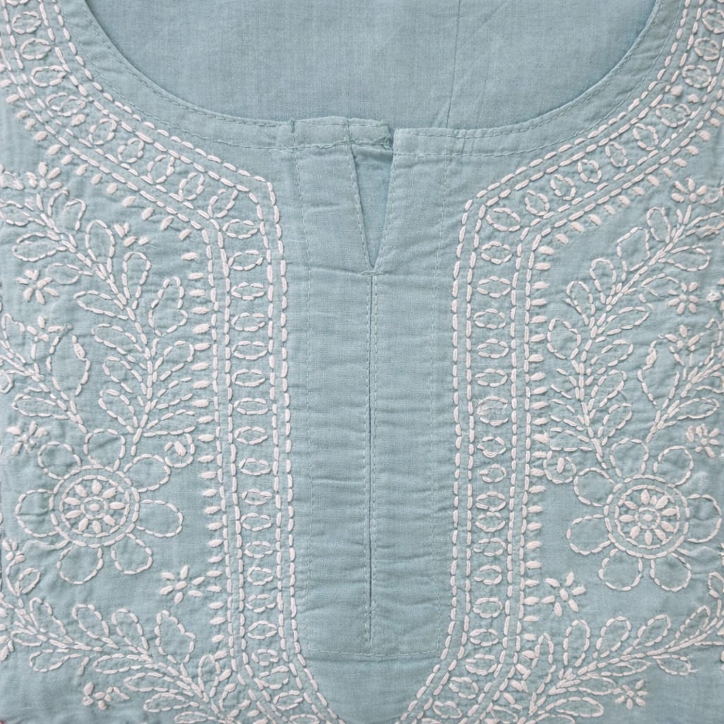 Pastel Mint Chikankari Short Kurti - Cotton
