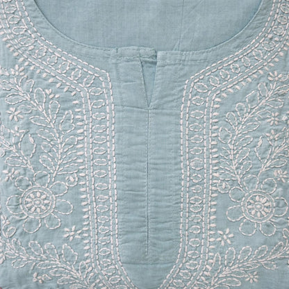 Pastel Mint Chikankari Short Kurti - Cotton