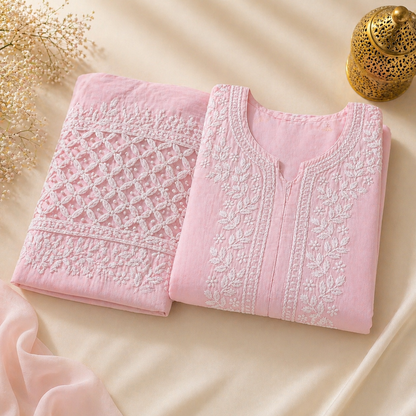 Blush Pink Chikankari Kurti Set with Palazzo – Cotton