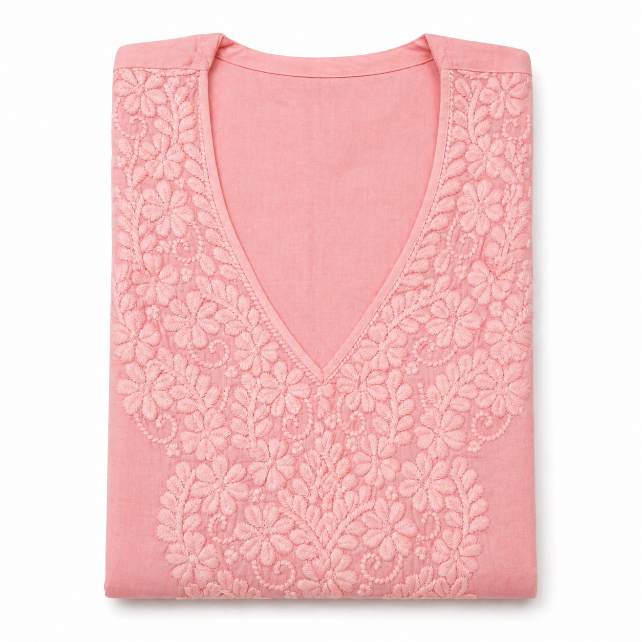 Soft Peach Pink Chikankari Kurti – Mul Cotton