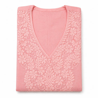 Soft Peach Pink Chikankari Kurti – Mul Cotton